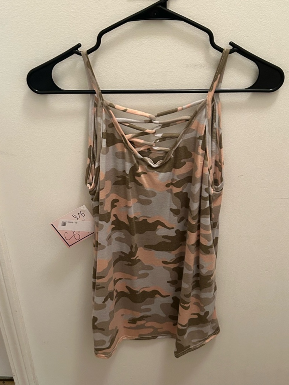 Strappy Camo Scoop Neck Cami - Pink & Olive